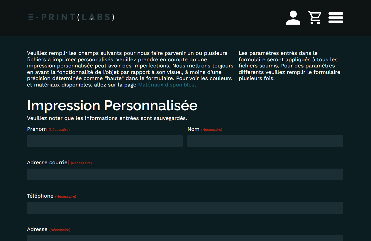 Page de demande de soumission avec formulaire